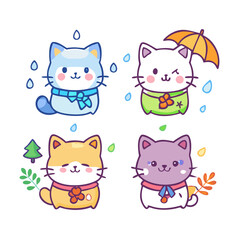 Adorable Cartoon Cats with Scarves – High-Quality Vector for Seasonal Themes