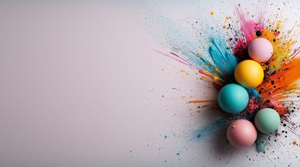 Vibrant colorful spheres exploding into abstract paint splashes on white background