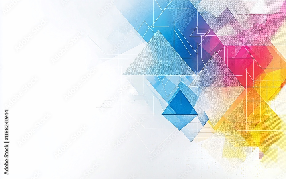 Poster abstract colorful geometric background with triangles and white space.