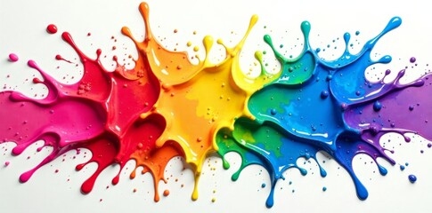 Vibrant Rainbow Acrylic Paint Splash on White Background , texture fill, blue, modern art