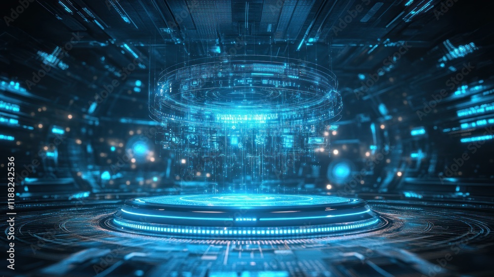 Poster Futuristic Digital Interface Hologram Platform Display