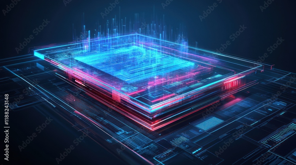 Poster futuristic digital data cube holographic interface