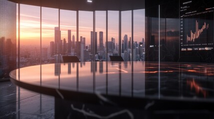 Sunrise Cityscape View from Modern Office