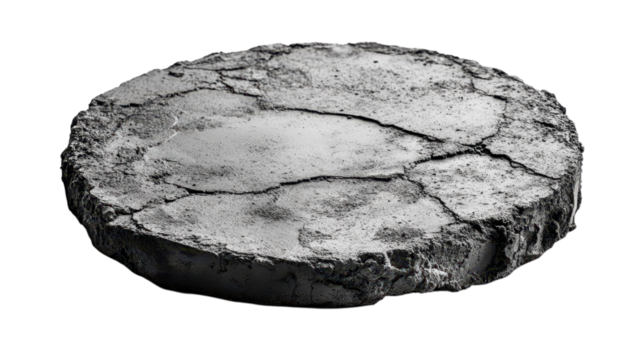 Cement Surface Design, Smooth circular wet cement pattern on white backdrop, emphasizing texture and form in minimalist composition