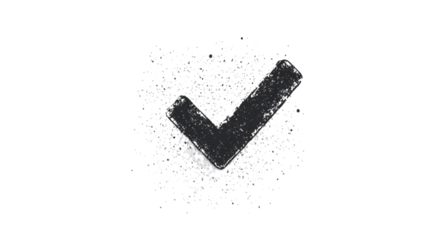 Minimalist checkmark icon, stark black design on clean white backdrop, ideal for modern interfaces and graphic elements