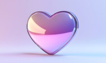 Glossy pink and purple heart on pastel background.