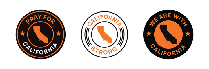 Pray for California vector, Los Angeles wildfire in California state, USA illustration for banner, t-shirt, poster, sticker, badges, social media design