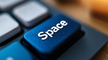 Close-up of a Blue Spacebar Key on a Keyboard