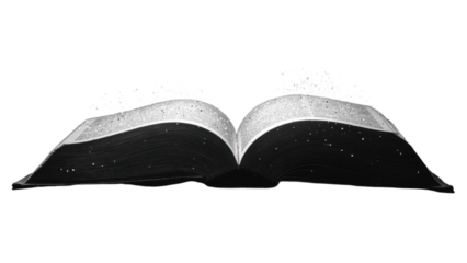 Minimalist monochrome design of an open book, emphasizing simplicity and elegance in flat style, ideal for literary themes and modern aesthetics