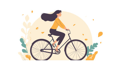 Fototapeta premium Minimalistic Vector Illustration of Woman Biking through Autumn Scenery