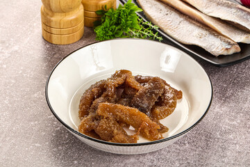 Herring roe snack in the plate