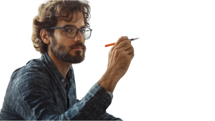 Teacher engaged in lesson preparation, clean whiteboard, uncluttered space, emphasis on education and creativity, modern classroom environment