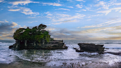 Tanah Lot Temple in Bali, Indonesia; at sunset.