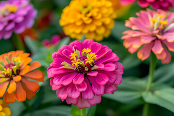 Blooming Splendor: A Stunning Exhibit of JZ Zinnia Flowers Against A Verdant Foliage Backdrop