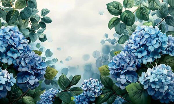 Vibrant blue hydrangeas blooming in lush green foliage, creating a serene and natural scene.