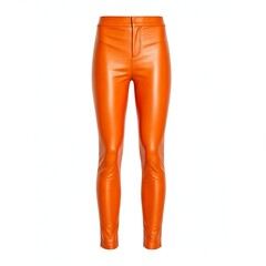 Orange high waist leggings isolated on white background	