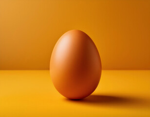 Fototapeta premium A single, large, brown egg sits on a yellow surface. 