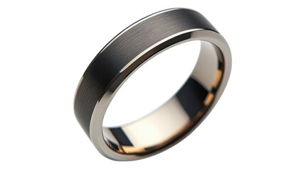 Minimalist titanium ring on a clean white backdrop, showcasing contemporary elegance and sleek design.