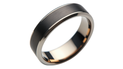 Minimalist titanium ring on a clean white backdrop, showcasing contemporary elegance and sleek design.