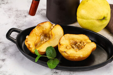 Baked quince with honey and cedar