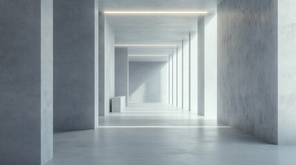 Obraz premium Sunlit minimalist concrete hallway interior.
