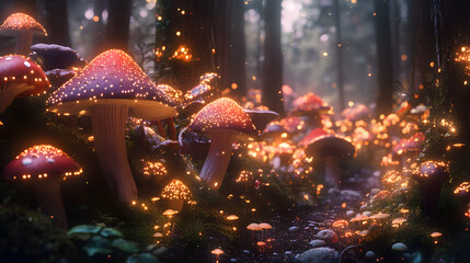 An Enchanted Forest of Colorful Mushrooms that Invite Exploration and Wonder