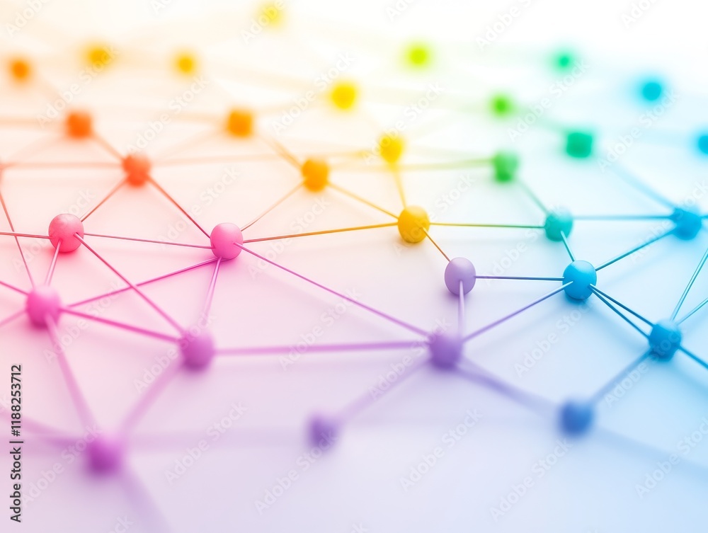 Wall mural colorful abstract network of interconnected nodes and lines