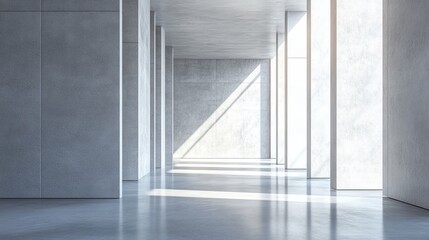 Obraz premium Sunlit minimalist concrete corridor interior.