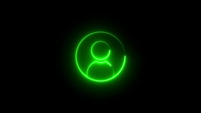 glowing neon people animation icon. outline round avatar pictogram in vivid color neon profile icon. neon user silhouette isolated on black background.	