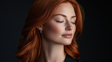 Naklejka premium Portrait of a Redhead Woman with Eyes Closed