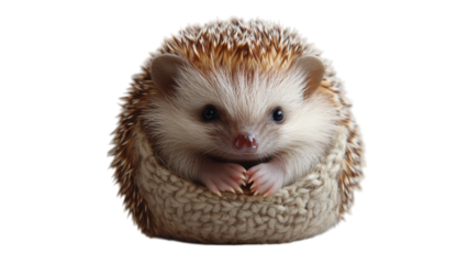Adorable hedgehog curled into a ball, minimalistic design, soft colors, white background, perfect for children's decor or animal lovers