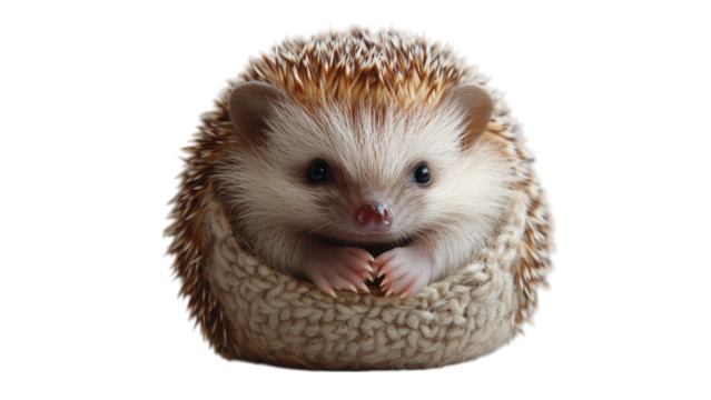 Adorable hedgehog curled into a ball, minimalistic design, soft colors, white background, perfect for children's decor or animal lovers