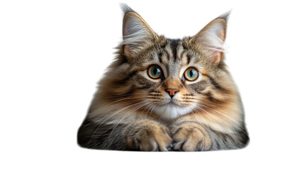 Obraz premium Elegant Maine Coon cat with a plush coat, set against a pristine white backdrop, showcasing its majestic presence and grace