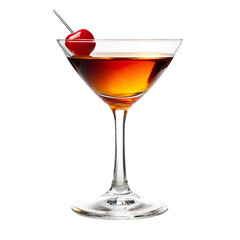 Extreme front view of a perfect looking Rye Manhattan whisky drink isolated on a white transparent background