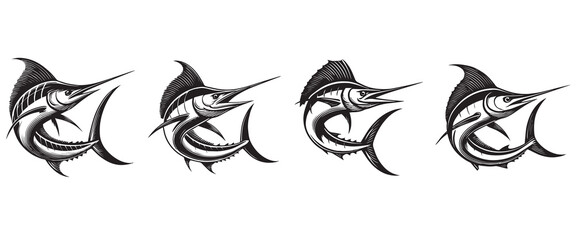 Collection of Marlin fish vector illustration, Sea fish different poses Design
