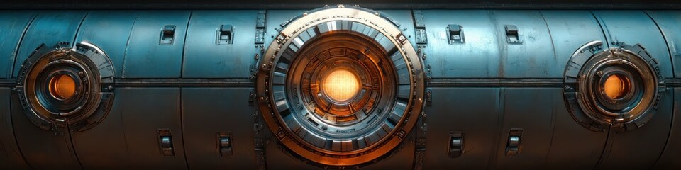 Futuristic Metal Panel with Glowing Core: Sci-Fi Industrial Design