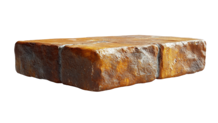 Floating brick illuminated softly, casting a gentle shadow, against a clean white backdrop, creating a minimalist aesthetic