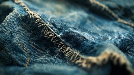 Close-up of Distressed Denim Texture: A Study in Blue