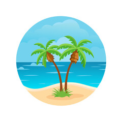 Cartoon Tropical Beach Vector – Exotic Island Design for Print and We