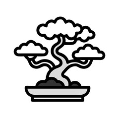 Black Bonsai Tree Illustration – High-Quality Vector for Download
