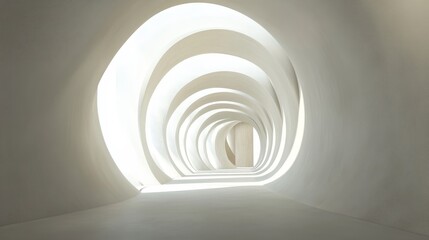 Obraz premium Abstract white tunnel with concentric circular openings and bright light.