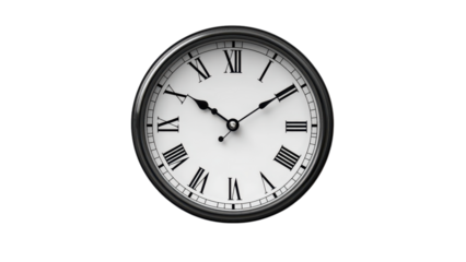 Vintage clock in clean black and white flat design, showcasing timeless elegance and minimalist aesthetics, perfect for modern decor.