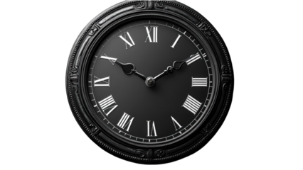 Vintage clock illustration in a sleek black and white flat design, elegant simplicity, timeless appeal, modern aesthetic