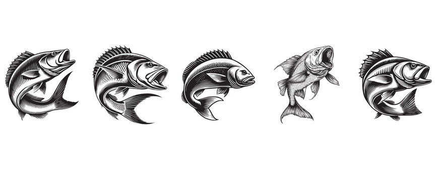 Red Snapper fish vector illustration, Sea fish different poses Design
