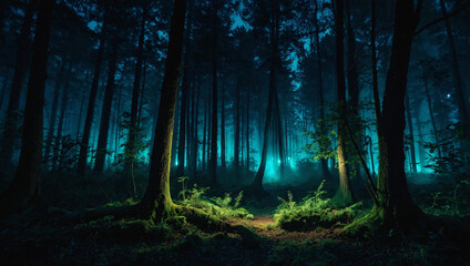 Fototapeta premium Dark forest with lights