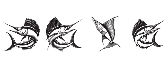 Obraz premium Set of Sailfish fish vector illustration, Sea fish different poses Design