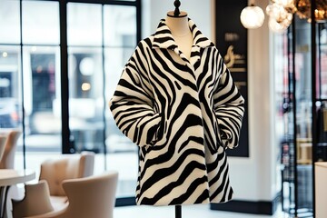 Stylish coat featuring bold zebra stripes, combining elegance an