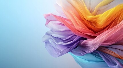Fototapeta premium Vibrant colorful fabric waves against light blue background