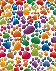 Cat and dog paw print seamless pattern colorful vector on white background 