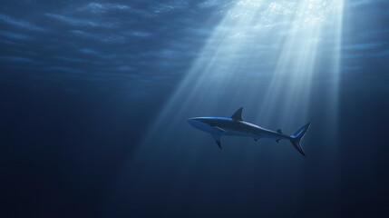 Obraz premium Solitary Shark in Oceanic Depth: A Study in Aquatic Grace